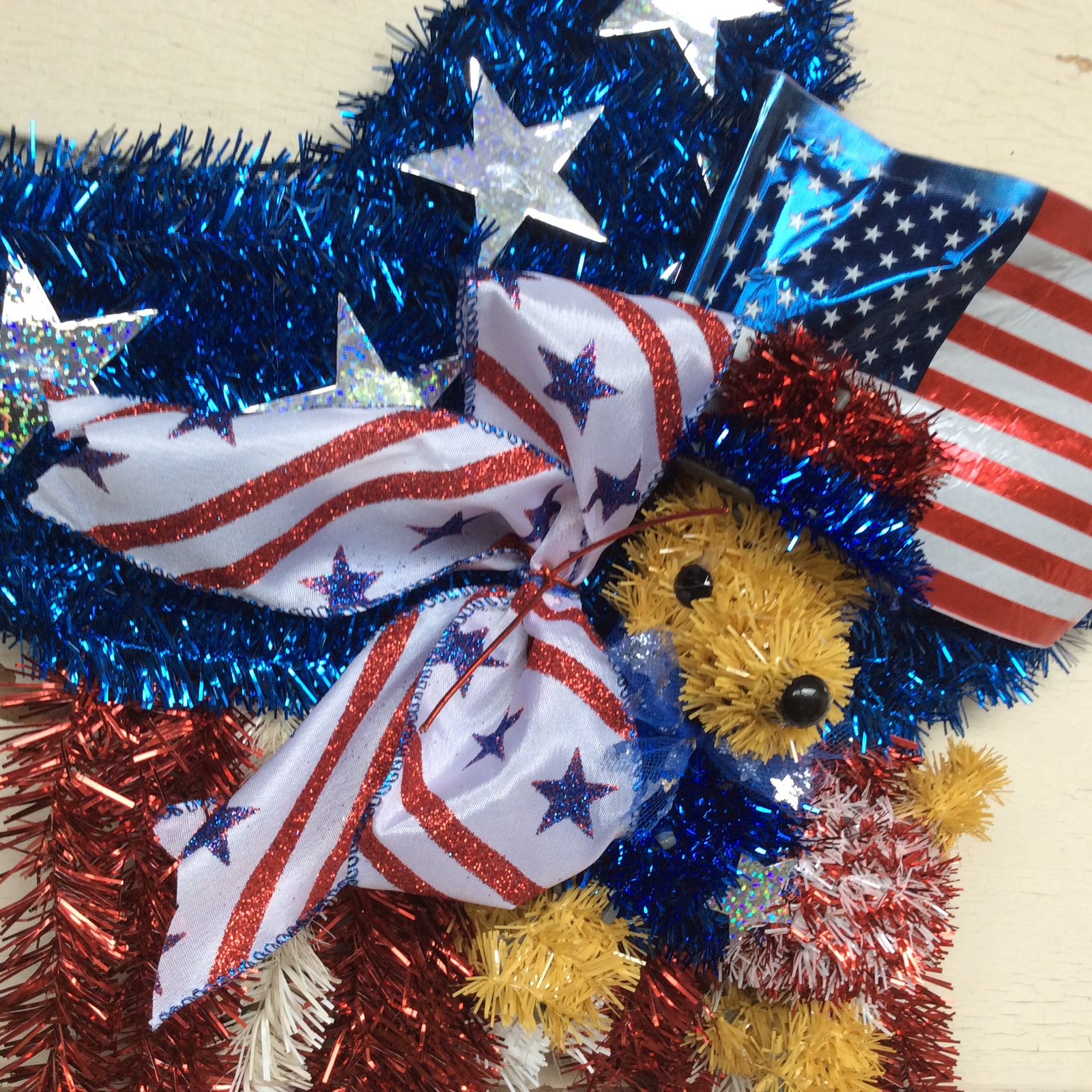 AGD Patriotic Decor - July 4th Tinsel Dog Star Wreath