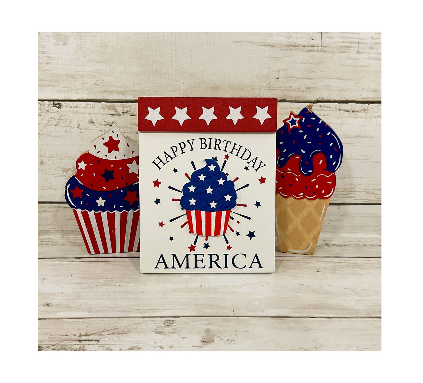 HL Patriotic Decor - July 4th Happy Birthday Cupcake Ice Cream 3pc