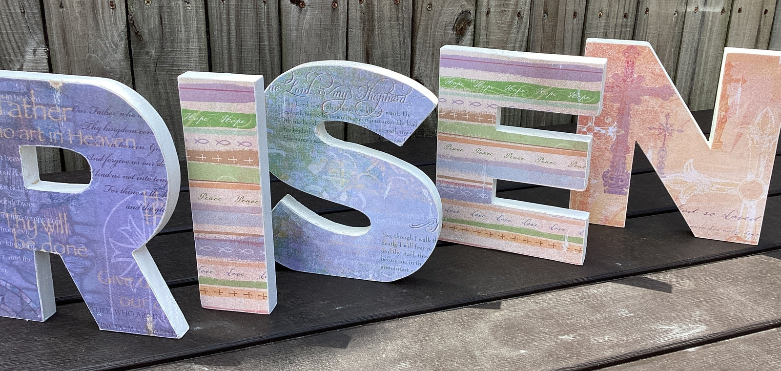 AGD Easter Decor - Primitive Wood RISEN Letter Word Tabletop Display