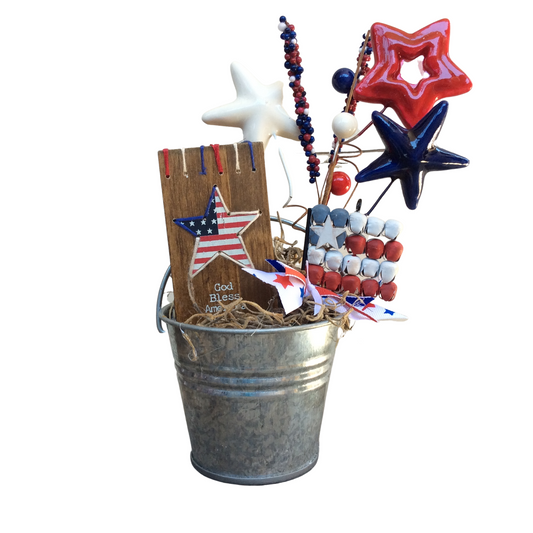 AGD Patriotic Decor - God Bless You TIn Pail Display