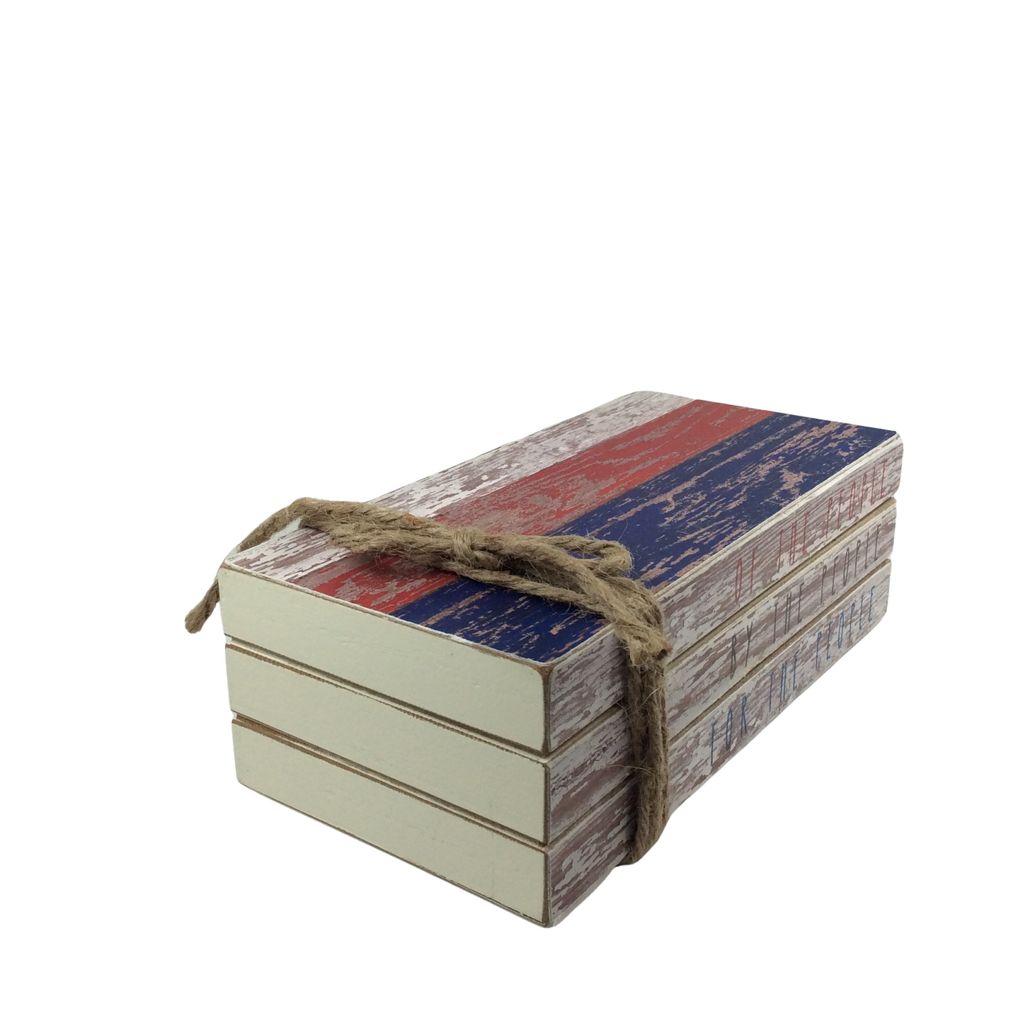AGD Patriotic Decor - Of By For The People Faux Wood Stacked Books