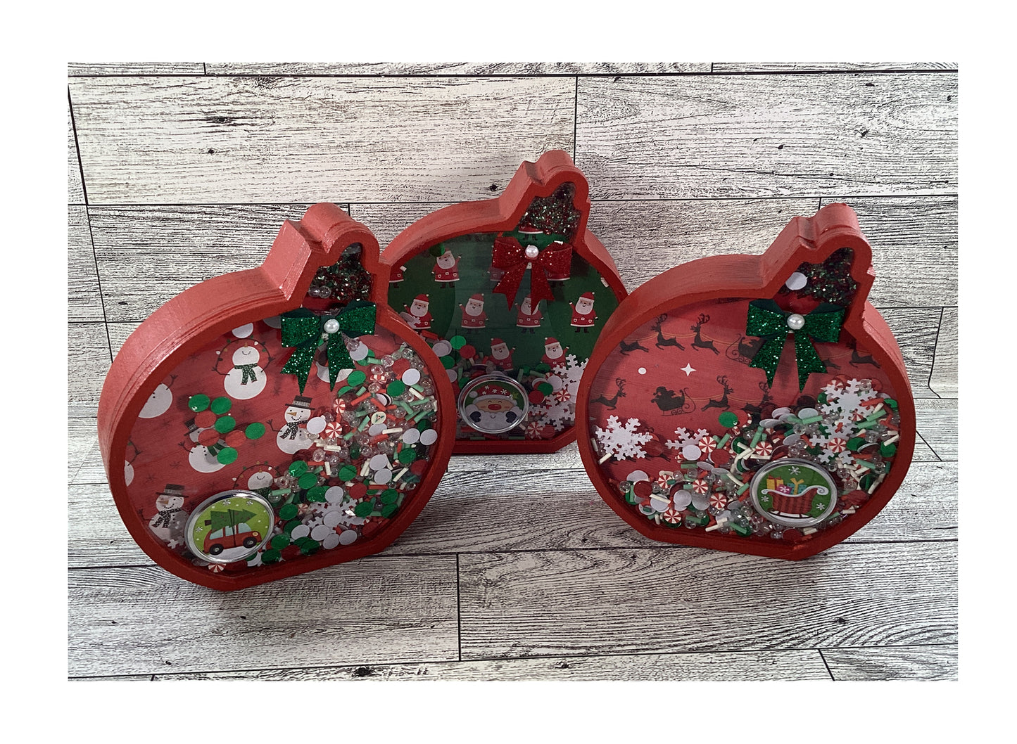 Christmas Decor - Ornament Bulbs Chunky Wood Shaker Sitters 3pc Set