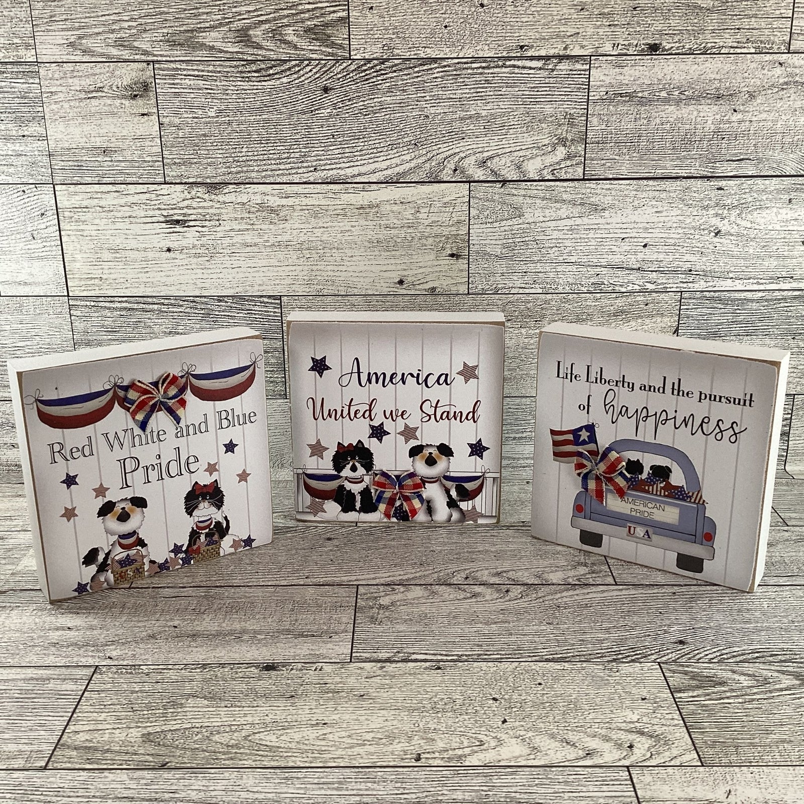 AGD Patriotic Decor - July 4th Dog Cat Truck Chunky Wood Sitter 5pc Set