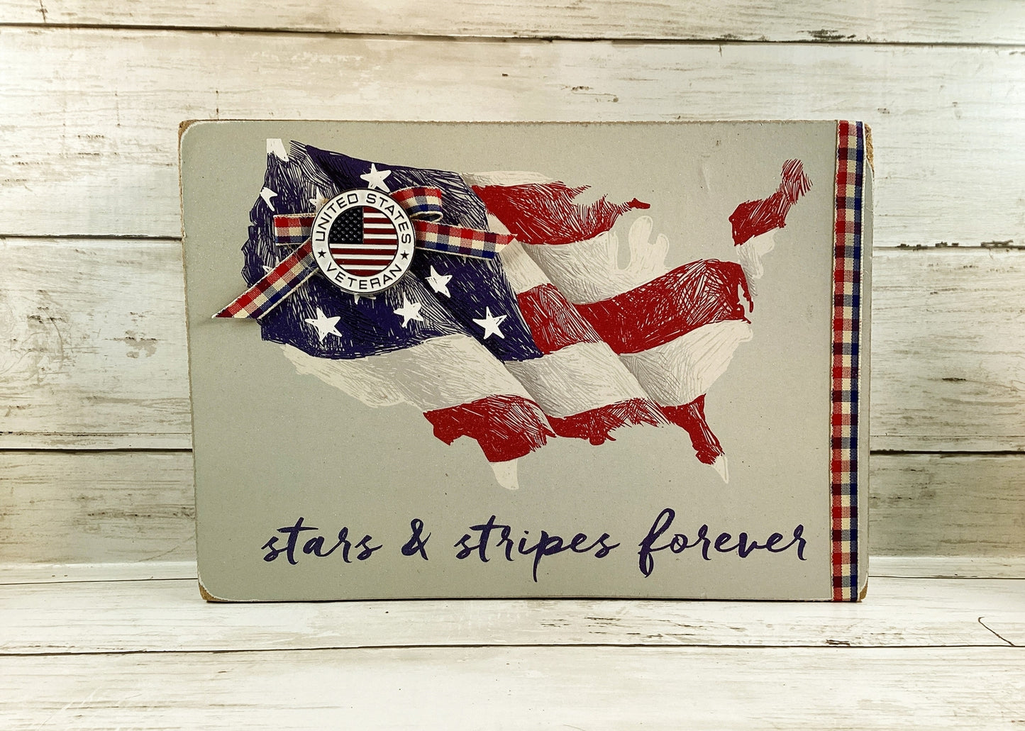 AGD Patriotic Decor - US Veteran Stars & Stripes Forever Wood Box Sign
