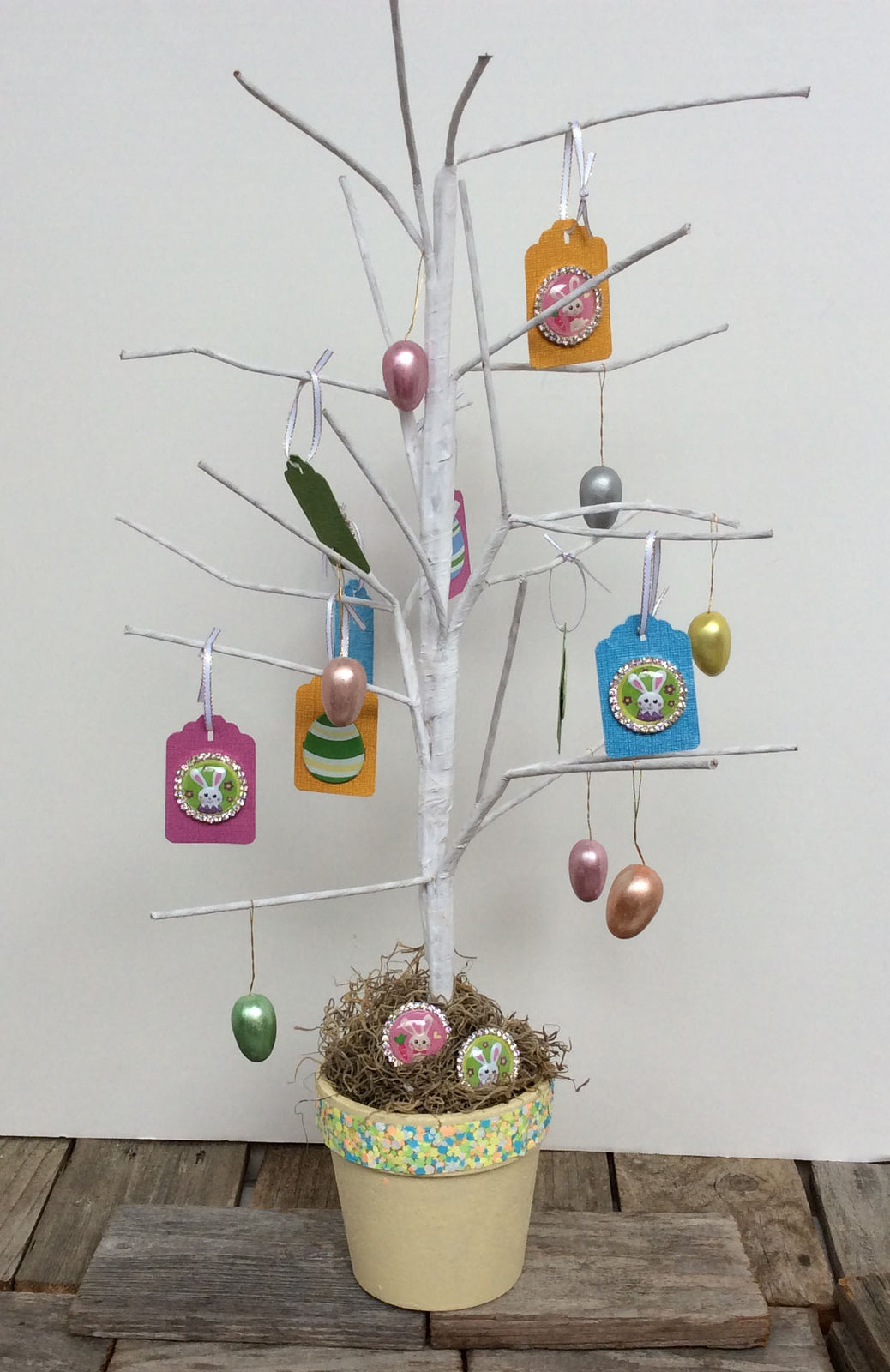 AGD Easter Decor - 2ft White Wire Tree with Ornaments #69