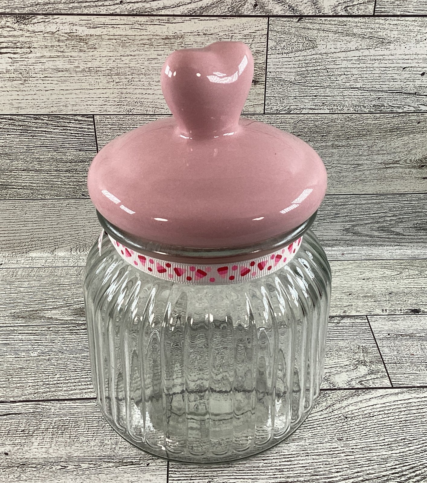 AGD Valentines Decor - Small Ceramic Heart Lid and Glass Candy Jar