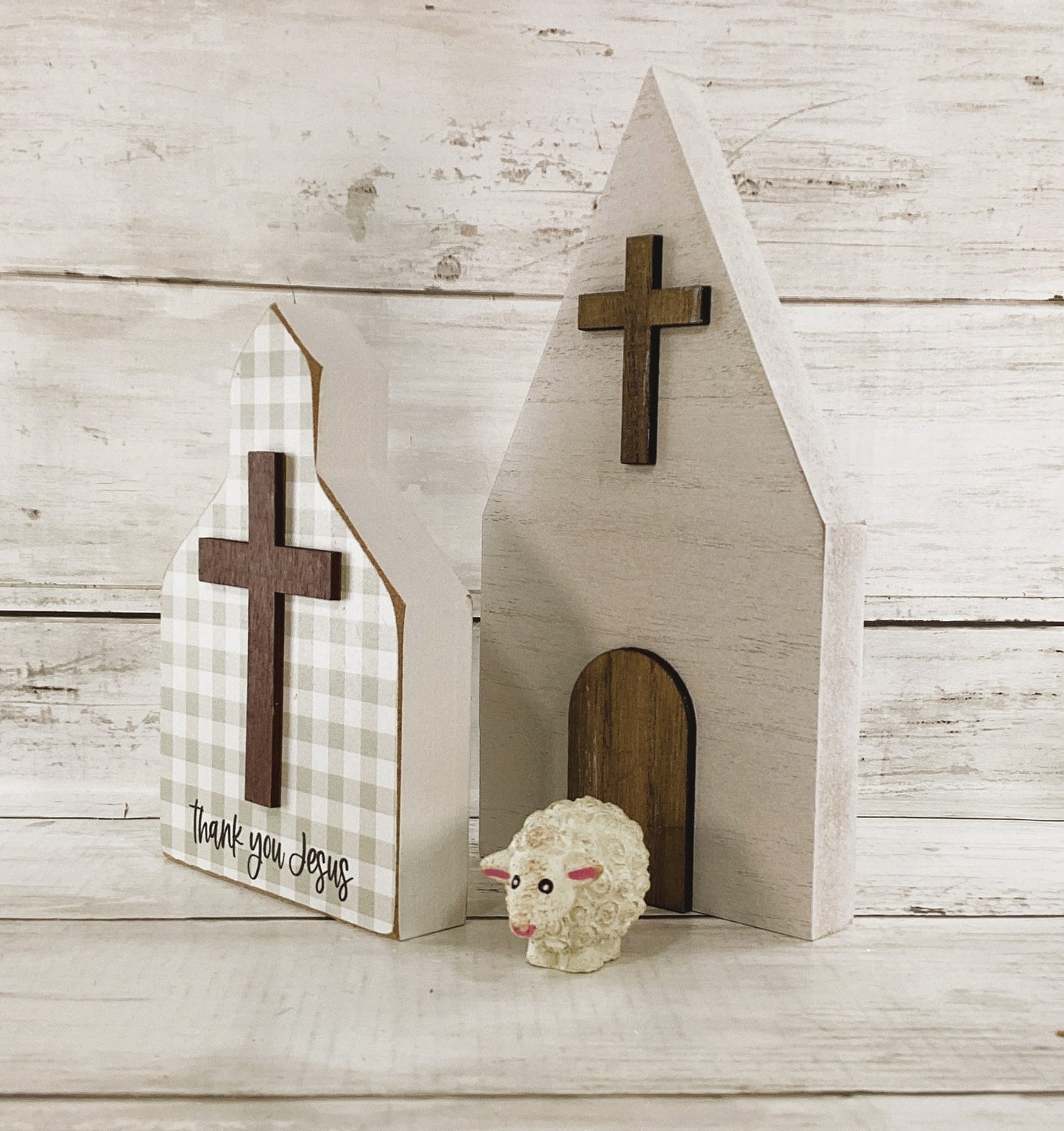 CP CWI Easter Decor - Resurrection Church House Cross Lamb Scene 3pc