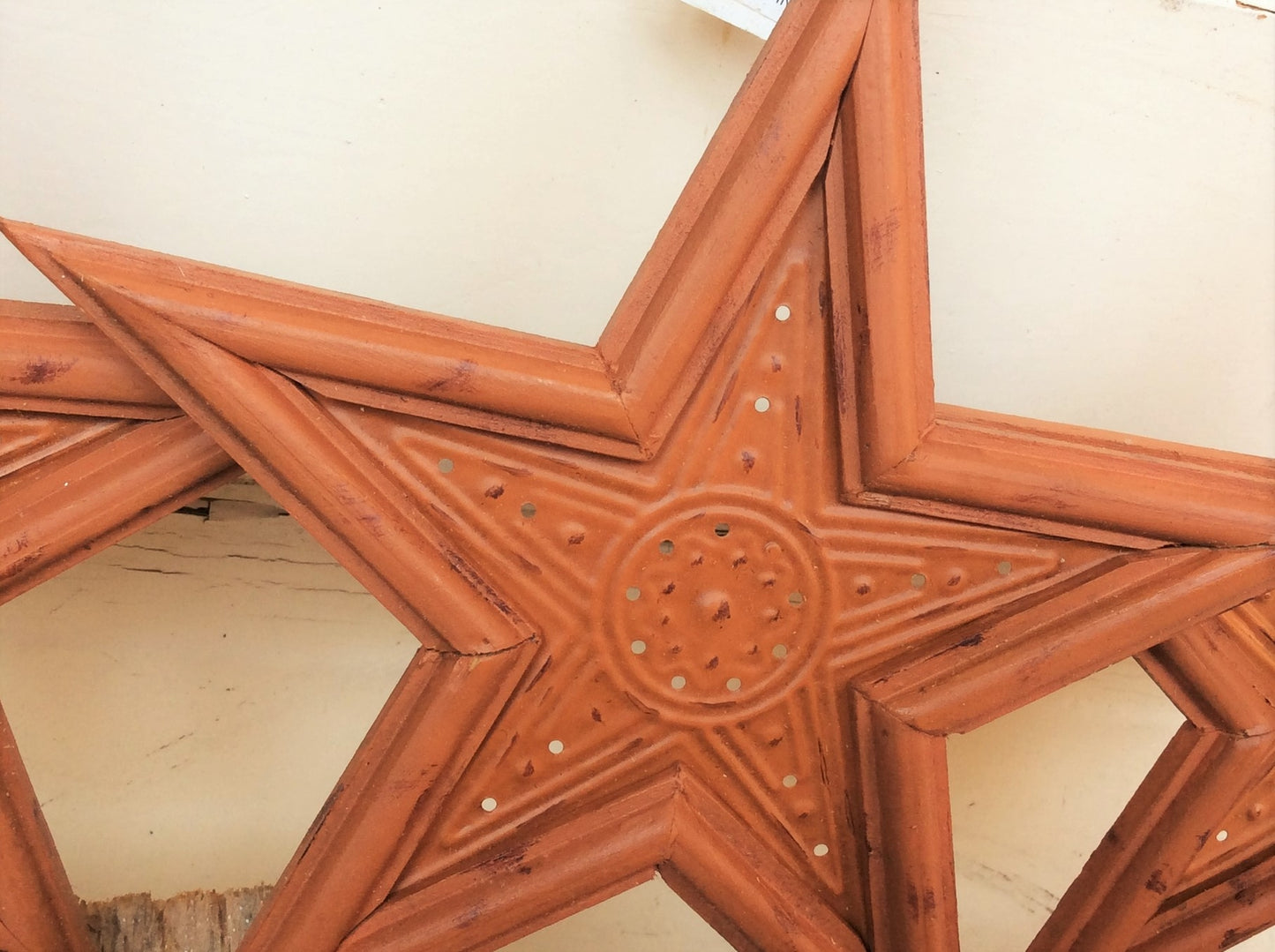 THT Prim Decor - Fall Autumn Muted Orange Star Ornament 3pc