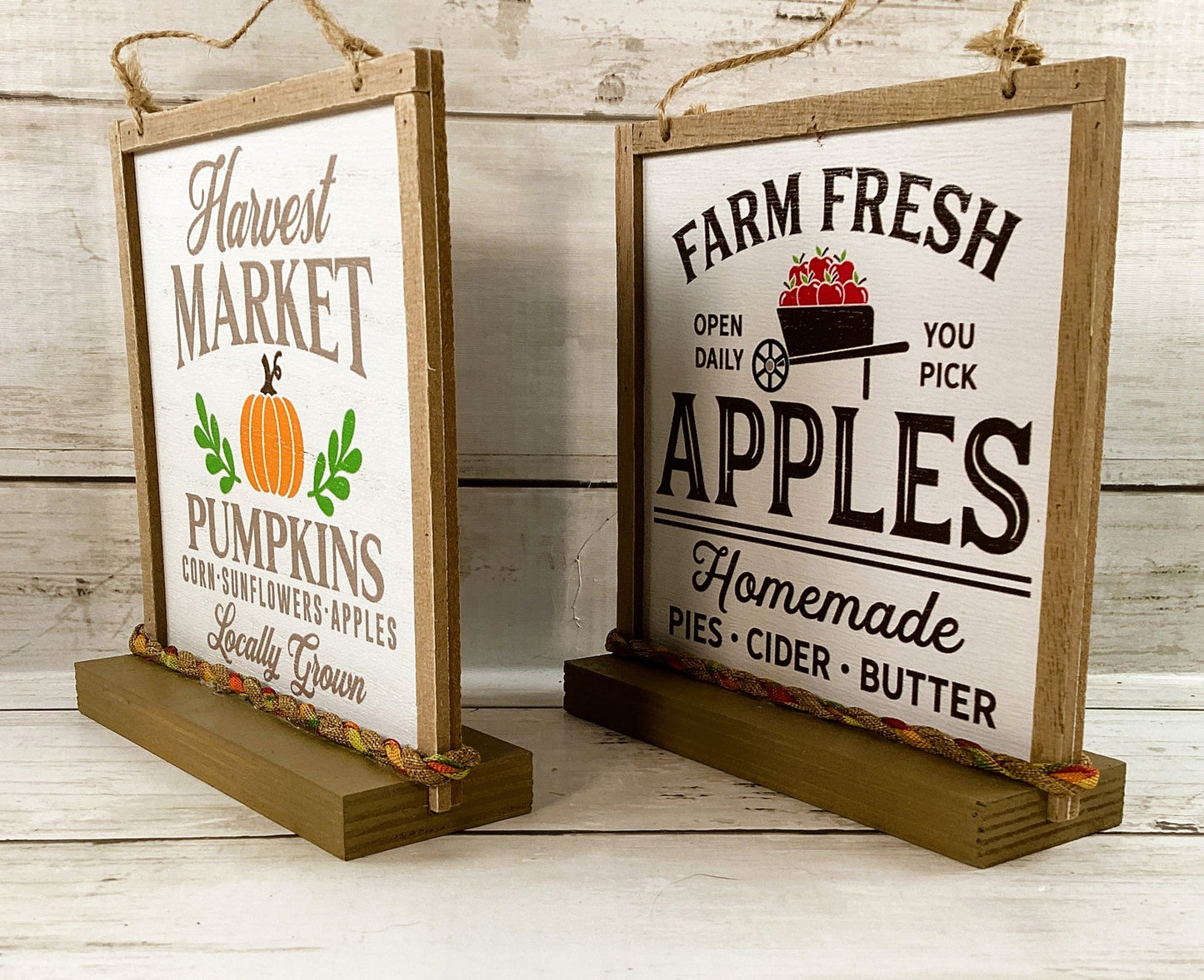 AGD Fall Decor - Wood Pumpkin Spice Apple-Mason Jar Market Sign 4pc