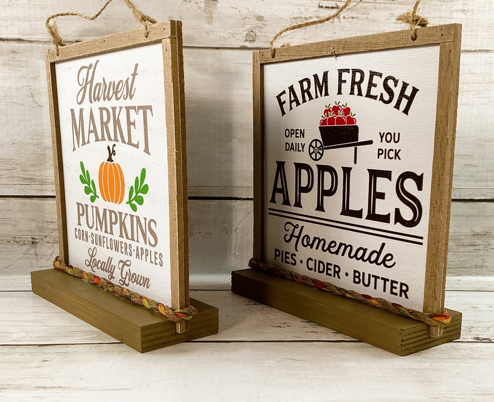 AGD Fall Decor - Wood Pumpkin Spice Apple-Mason Jar Market Sign 4pc