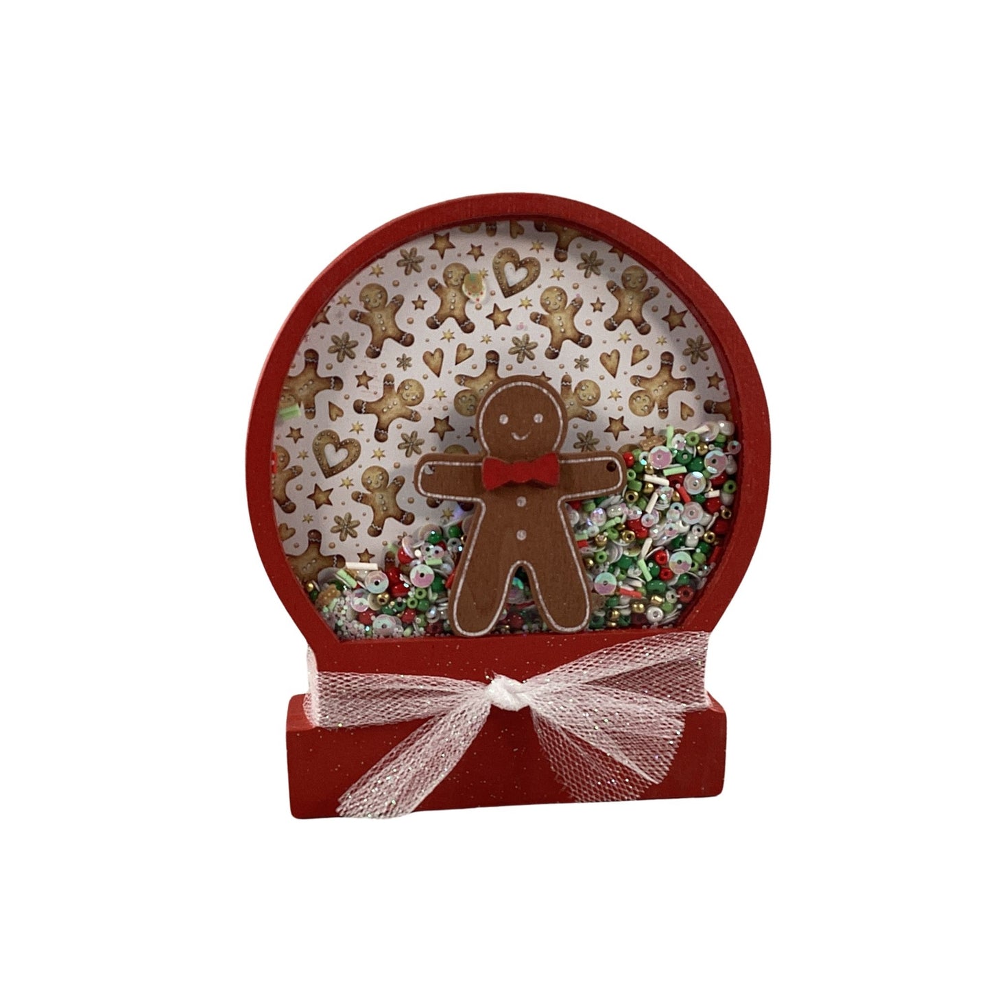AGD Christmas Decor - Gingerbread Man Dry Snow Globe Wood Shaker