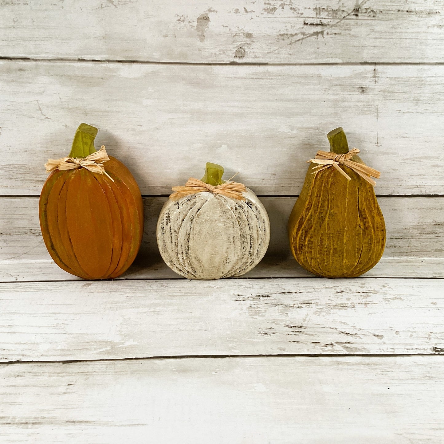 Fall Decor - Resin Orange White Yellow Farmhouse Pumpkins 3pc