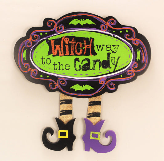 Youngs Halloween Decor - Witch Way To the Candy Plaque Wreath Sign #85159