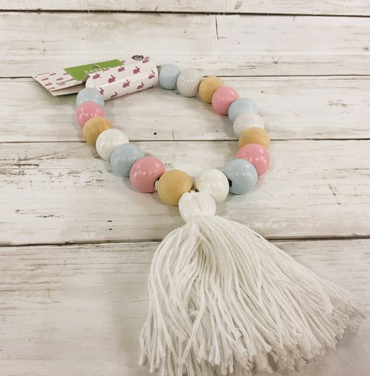 HL Easter Spring Decor - Pastel Wood Bead Tassel 10-inch Hanger