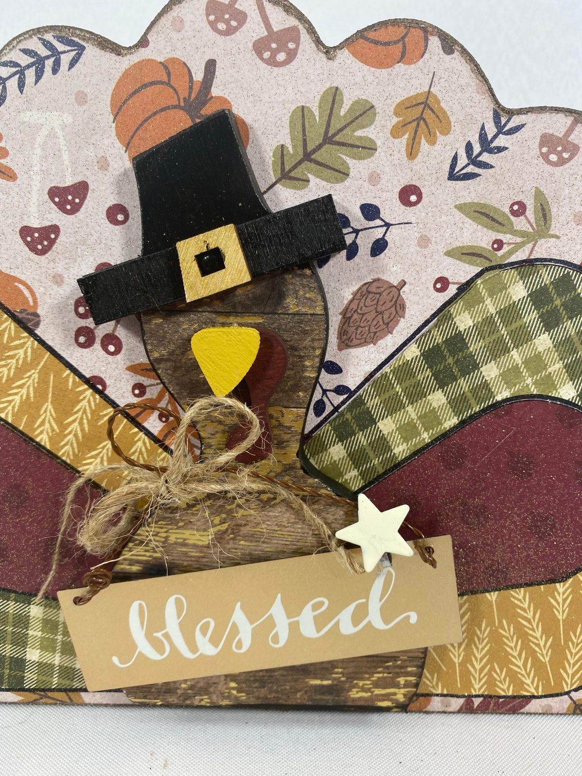 AGD Fall Decor -  Reversible Blessed Chunky Wood Turkey Sign
