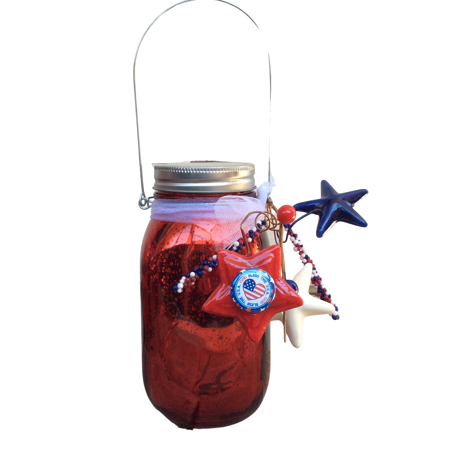 AGD Patriotic Decor - God Bless USA Lighted Mason Jar