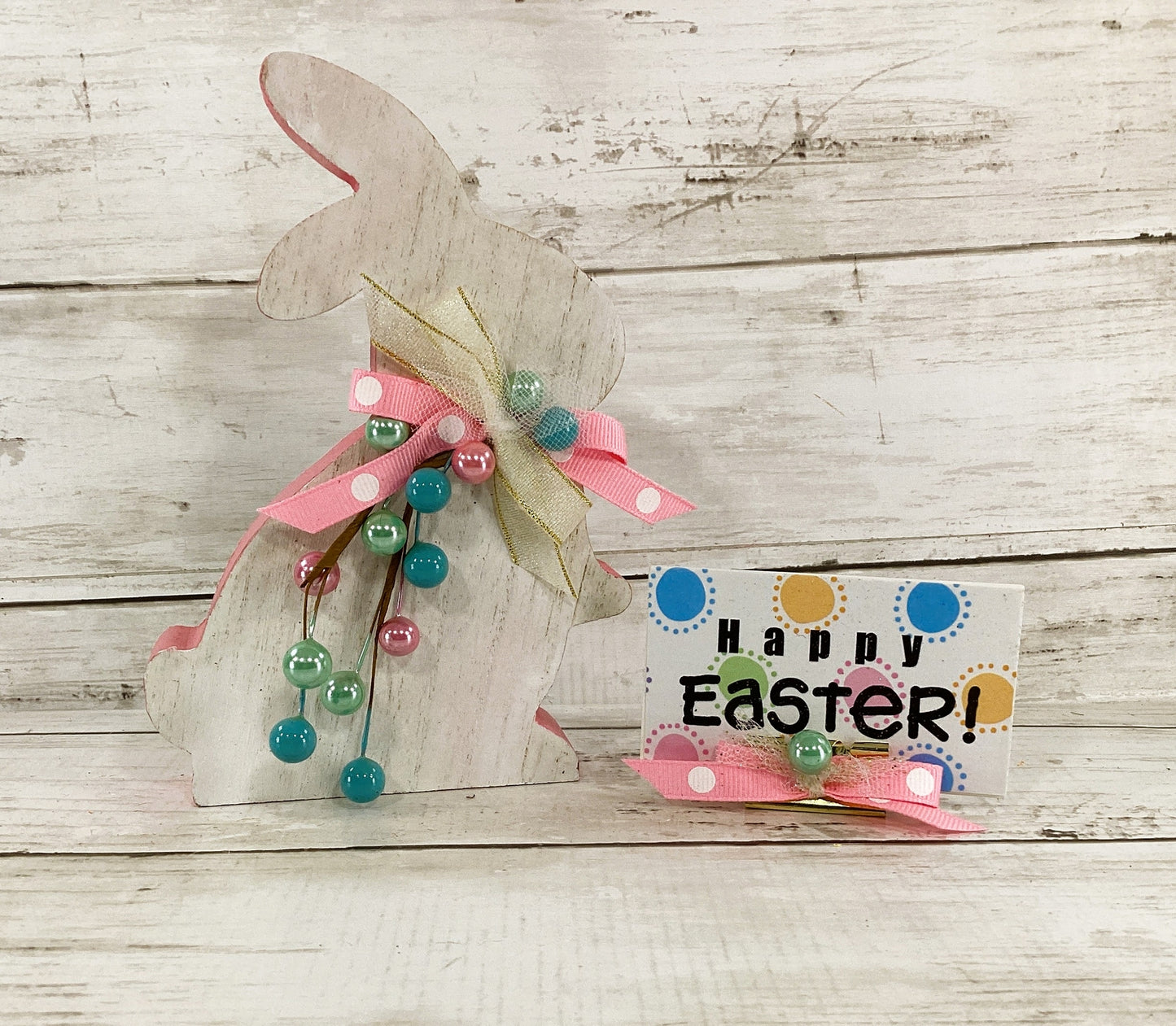 AGD Easter Decor - Chunky Wood White Pastel Bunny Rabbit 2pc