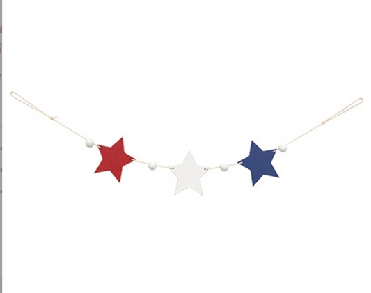 CWI Patriotic Decor - Red White Blue Star Small Banner Garland Clip