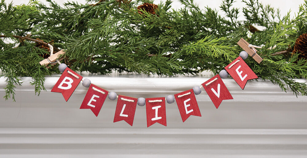CWI Christmas Decor - Believe Tier Tray Mini Small Banner Garland Clip