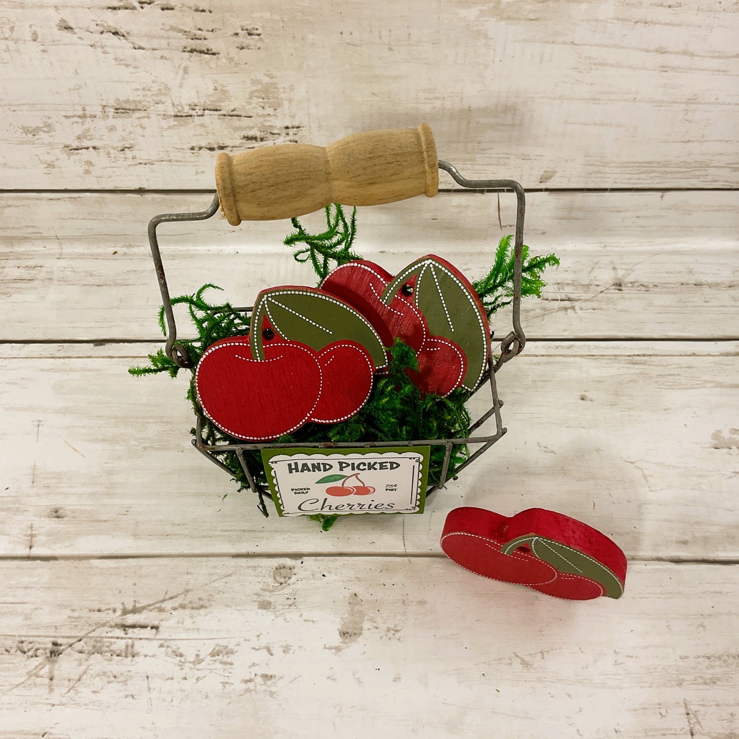 AGD Summer Decor - Hand Pick Cherries Basket Wood Cherry 4pc Set
