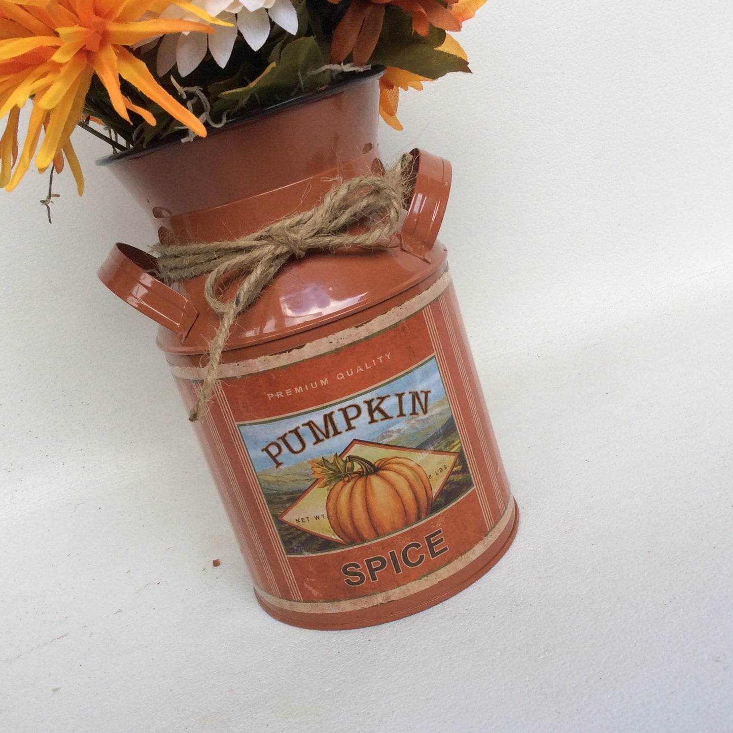 AGD Fall Decor - Pumpkin Spice Milk Can Filled Artificial Floral Display