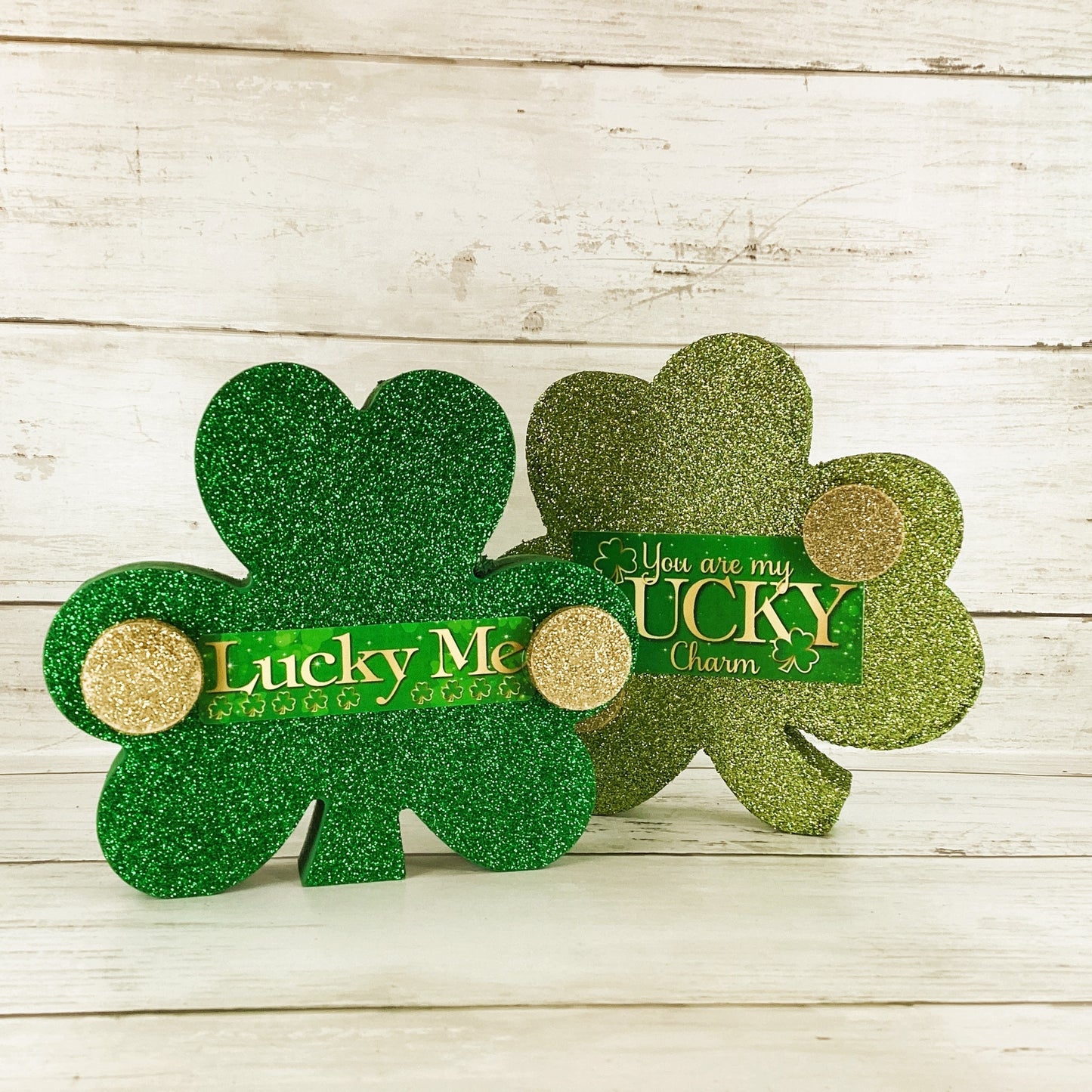 AGD St Patricks Decor - Lucky Green Lime Green Glitter Shamrock 2pc Set