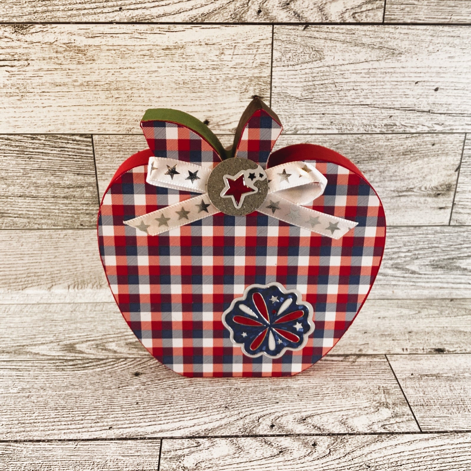 AGD Patriotic Decor - July 4th Red White Blue Chunky Wood Apple Sitter