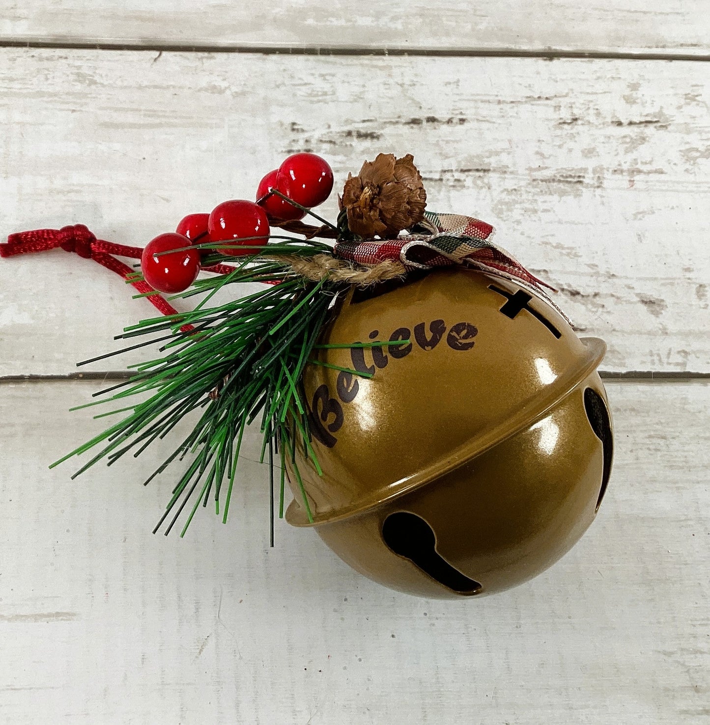 AGD Christmas Decor - Believe Faith Cross Brown Bell Ornament