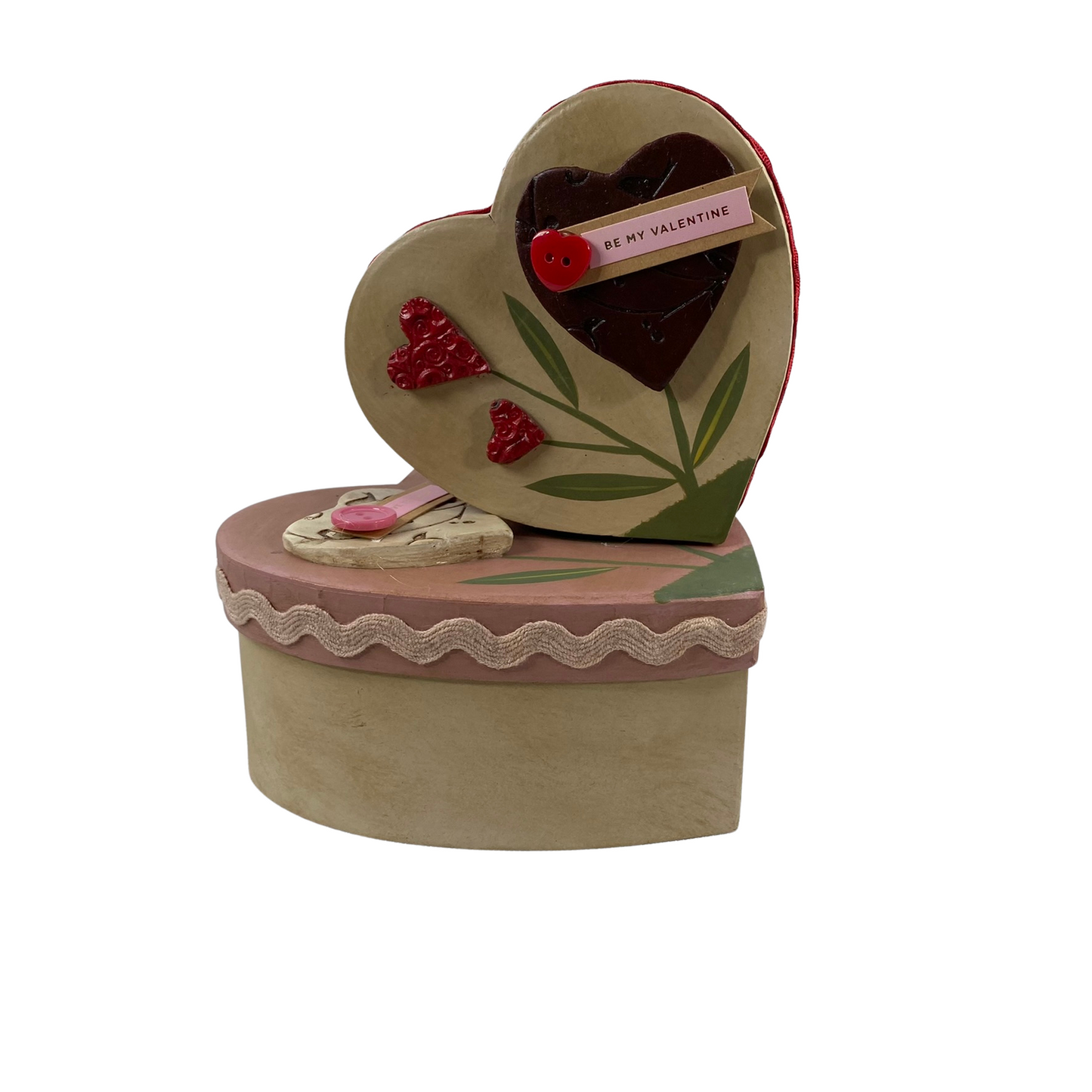 AGD Valentines Decor - Decoupage Heart Shaped Trinket Boxes 2pc Set