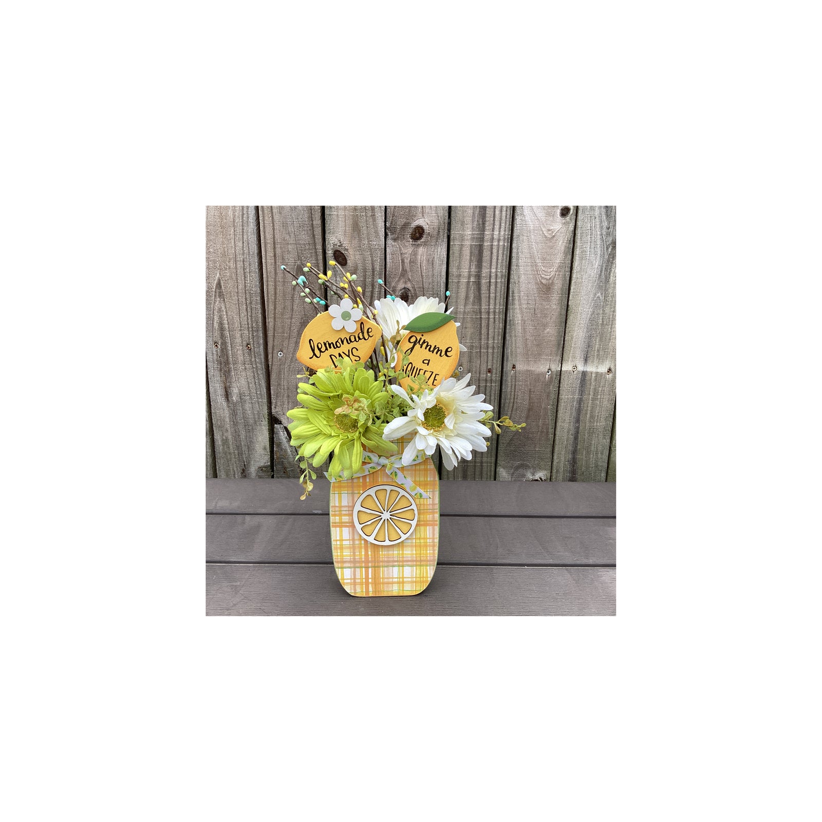AGD Spring Decor - Summer Lemon Theme Floral Wood Mason Jar Display