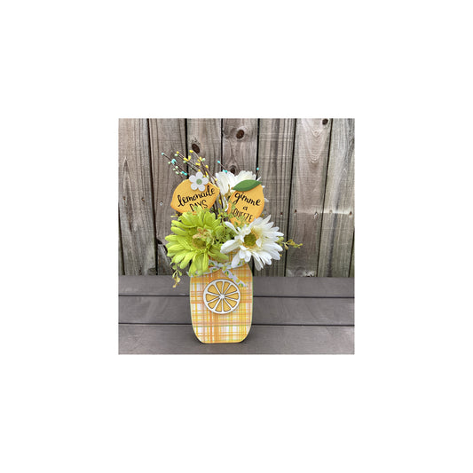 AGD Spring Decor - Summer Lemon Theme Floral Wood Mason Jar Display