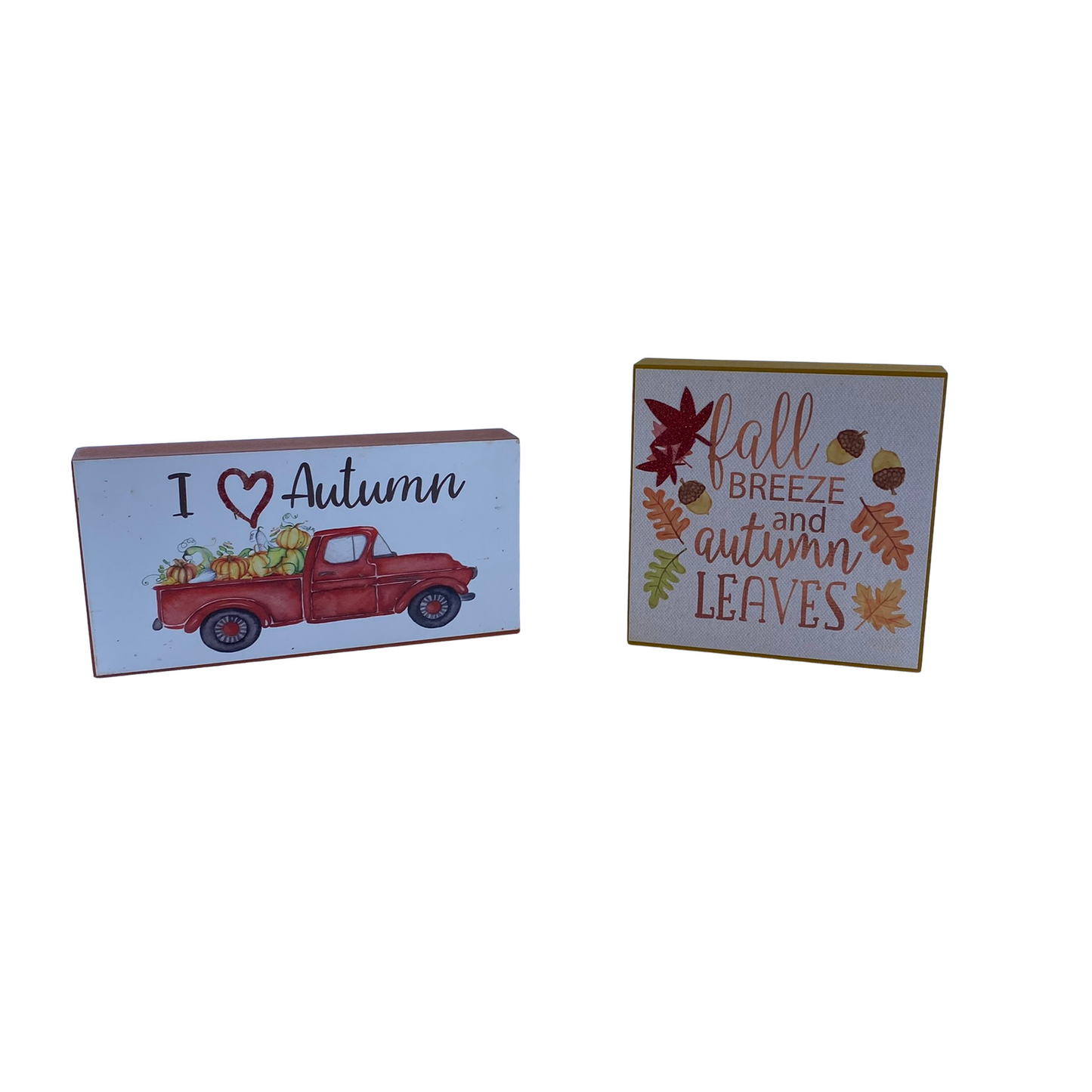 AGD Fall Decor -  Love Autumn Fall Breeze Reversible Block Signs 2pc Set
