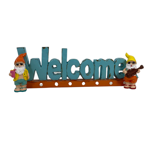 Summer Decor - Welcome Sign with Miniature Sunshine Resin Gnomes
