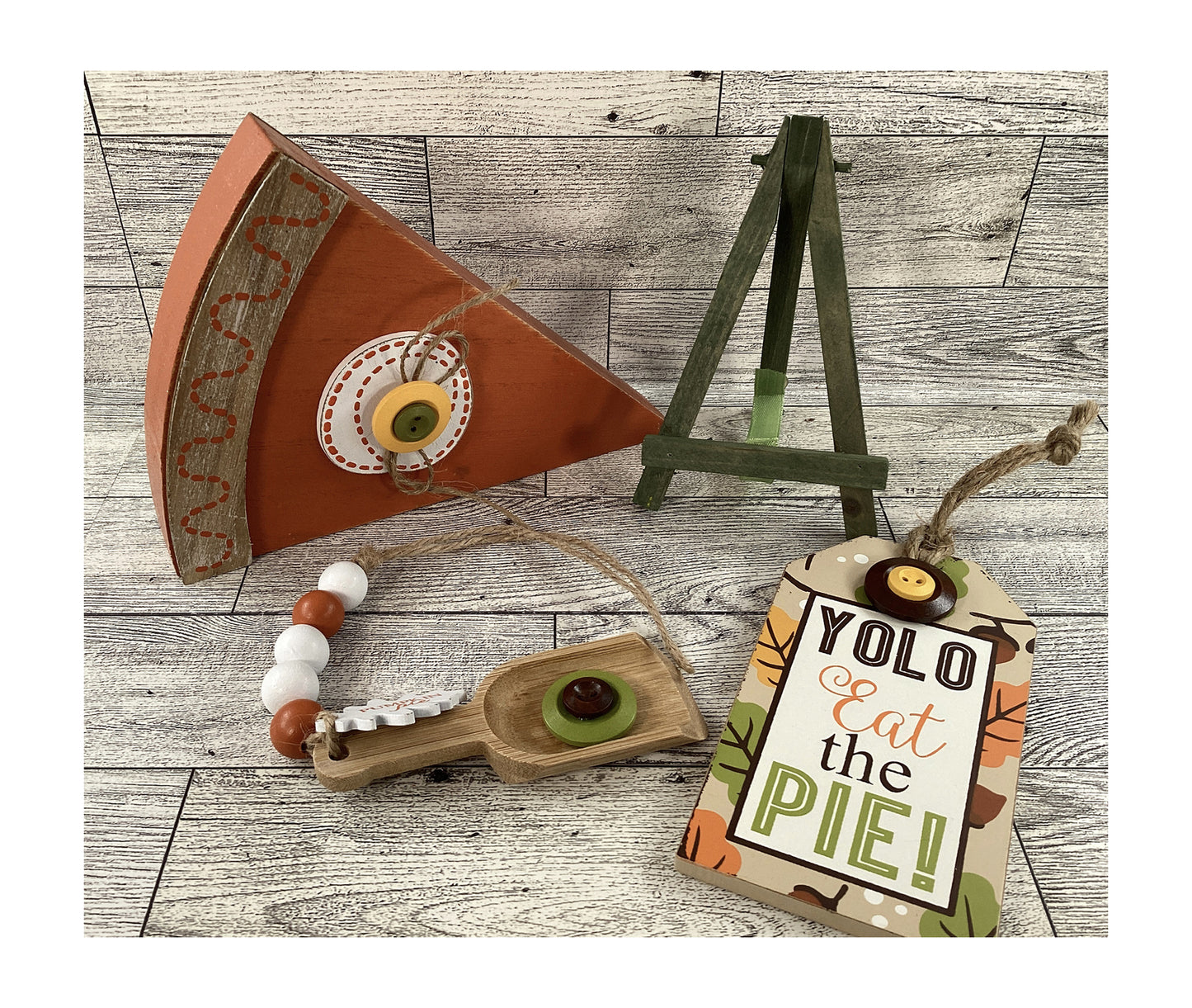 AGD Fall Decor - Wood Pumpkin Pie Slice Eat The Pie Sign Spoon Garland 3pc Set