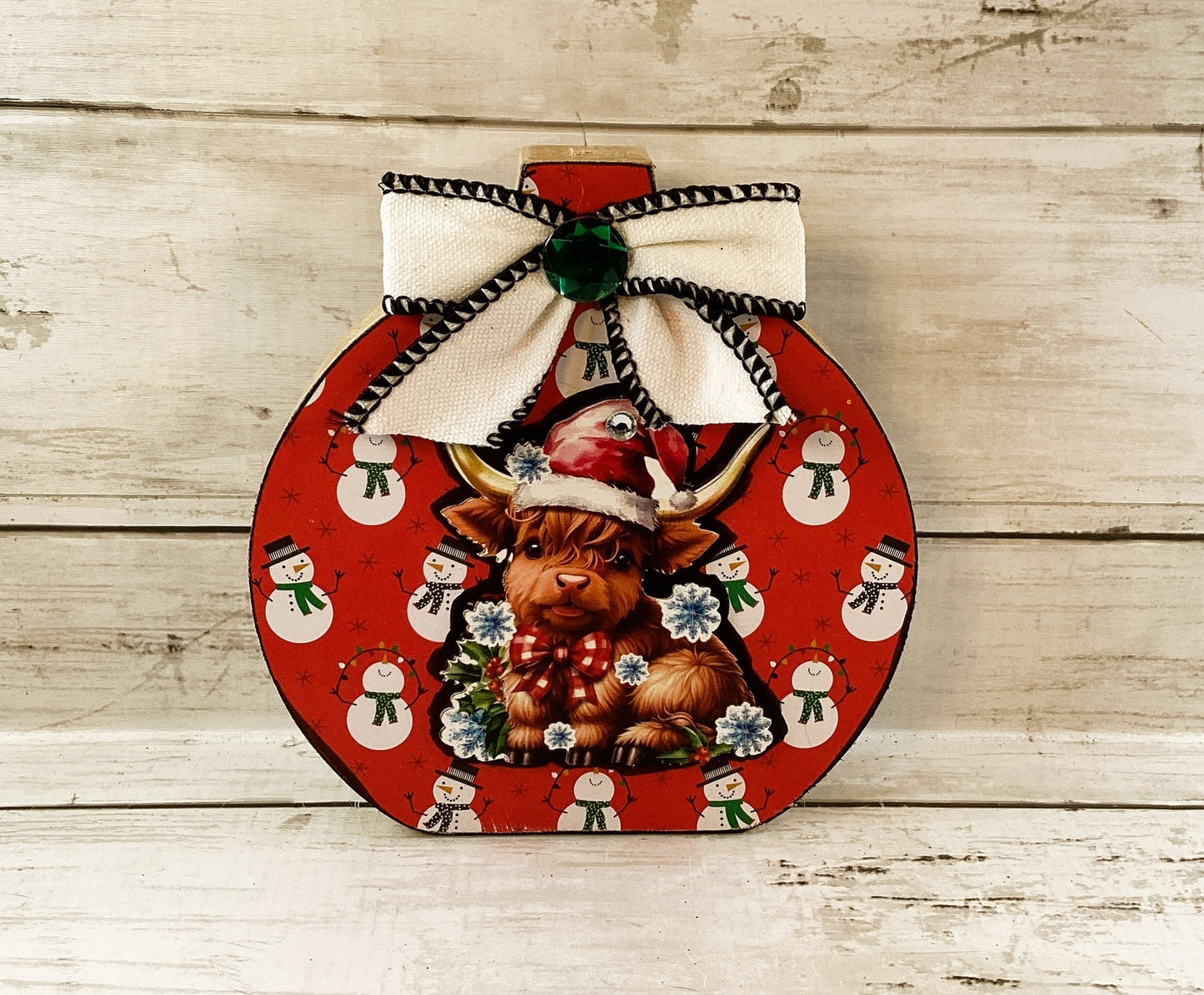 AGD Christmas Decor - Highland Cow Wood Chunky Wood Bulb Sitter 4pc