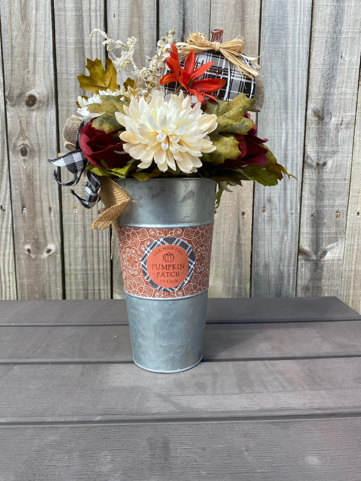 AGD Fall Decor  – Grateful Pumpkin Patch Tin Metal Floral Centerpiece