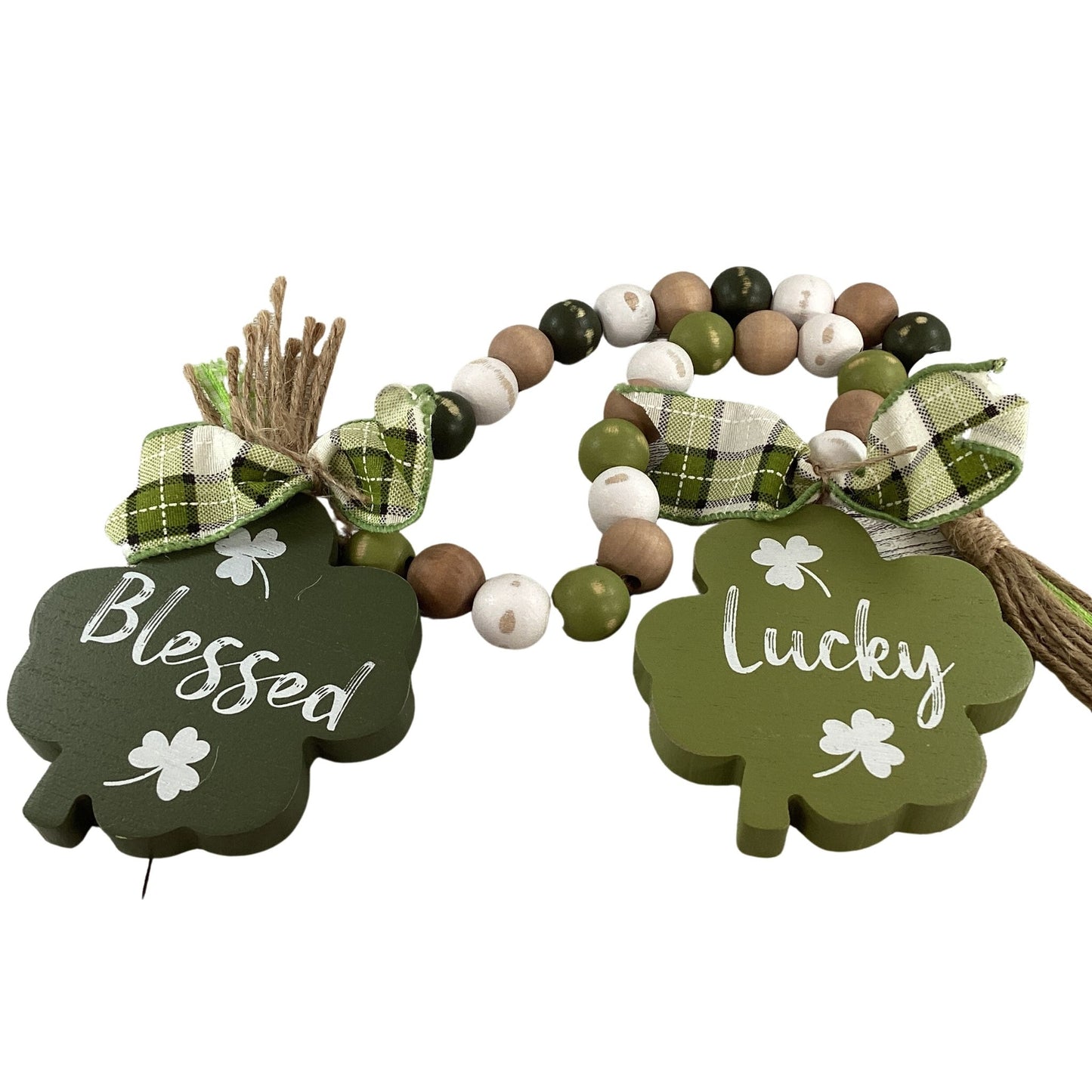 AGD St Patrick's Decor – Wood Bead and Shamrock Garlands 2pc Set