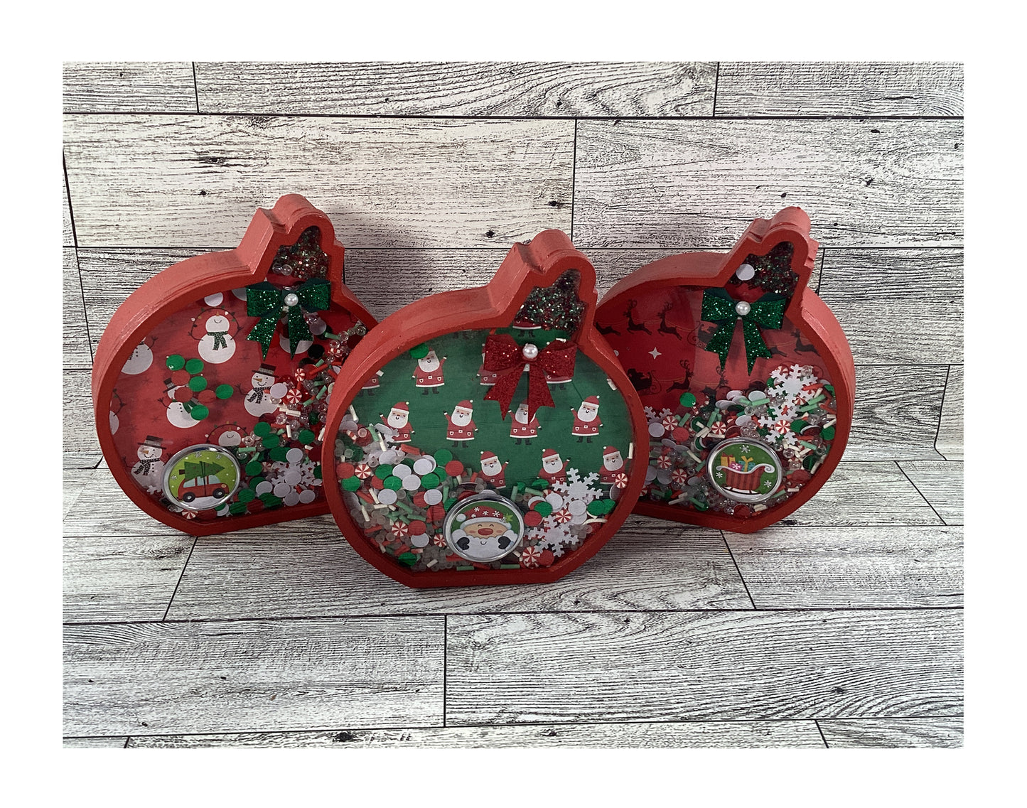 Christmas Decor - Ornament Bulbs Chunky Wood Shaker Sitters 3pc Set