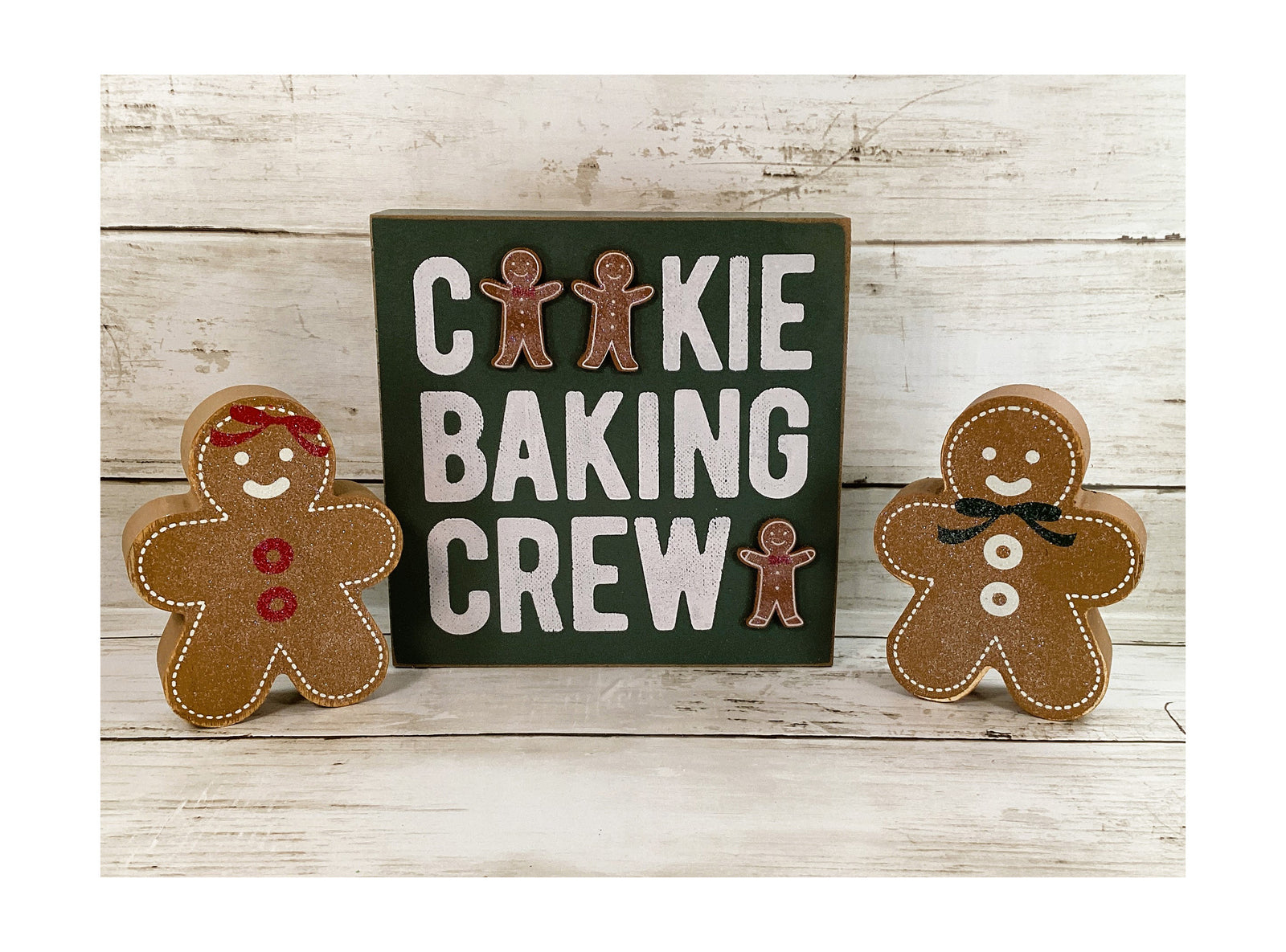 Christmas Decor Boy Girl Gingerbread Cookie Baking Crew Tier Tray