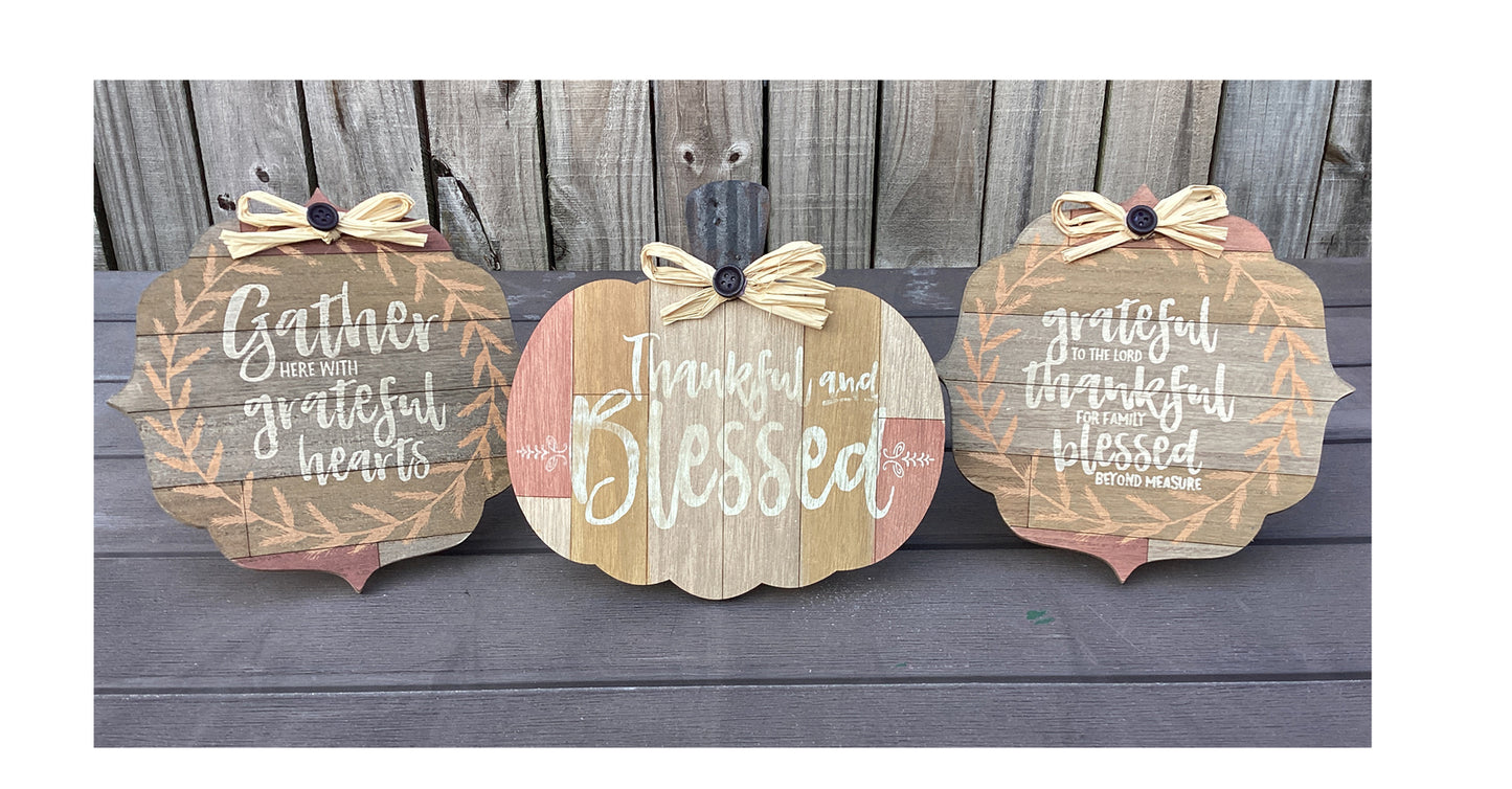 AGD Fall Decor - Thankful and Blessed Easel-back Pumpkin 3pc Set