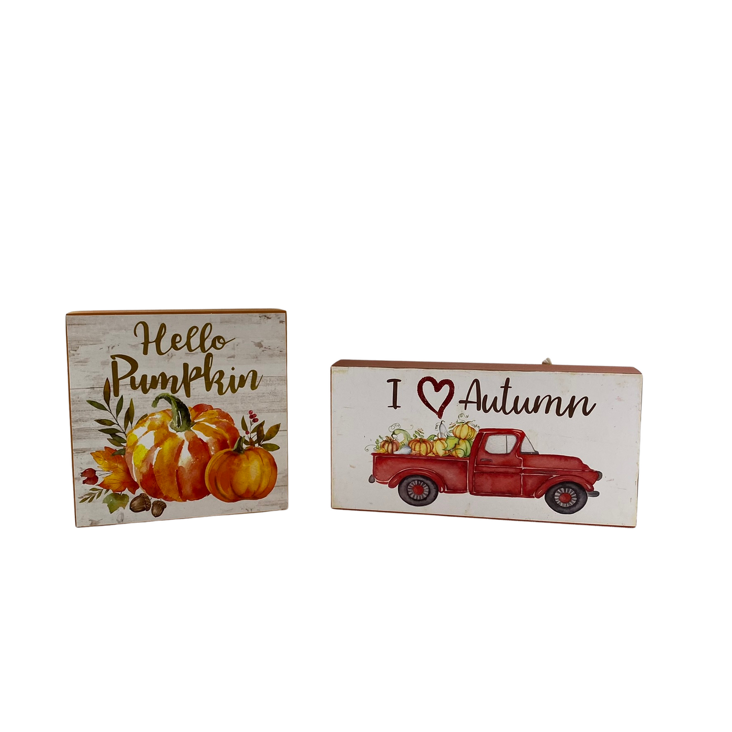 AGD Fall Decor - Love Autumn Hey Pumpkin Reversible Block Signs 2pc Set