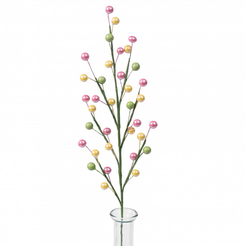 Darice Floral Supply - Pink Yellow Green Berry Pearl Floral Spray Pick 12pc