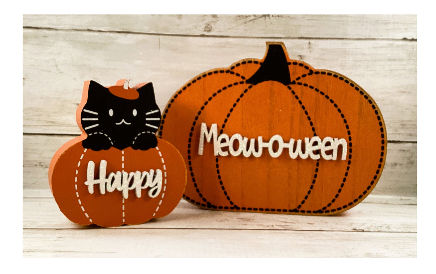 AGD Halloween Decor - Happy Meow O Ween Chunky Cat Pumpkin 2pc