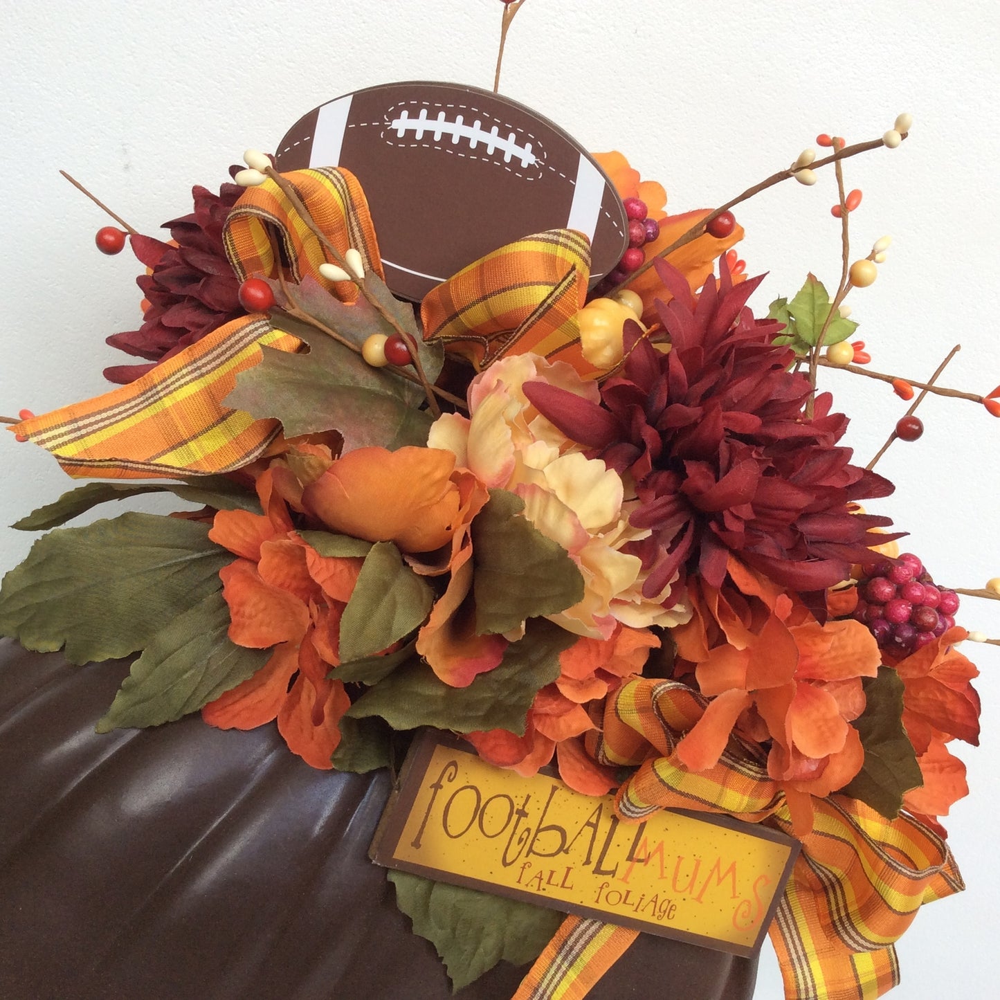 AGD Fall Decor - Football Mums Pumpkin Filled Artificial Floral Display