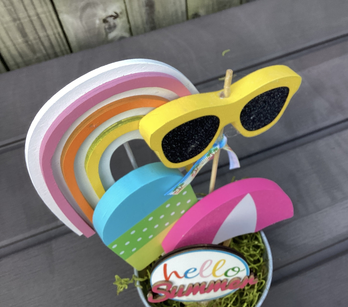 AGD Summer Decor - Hello Summer Beach Icon Galvanized Small Display