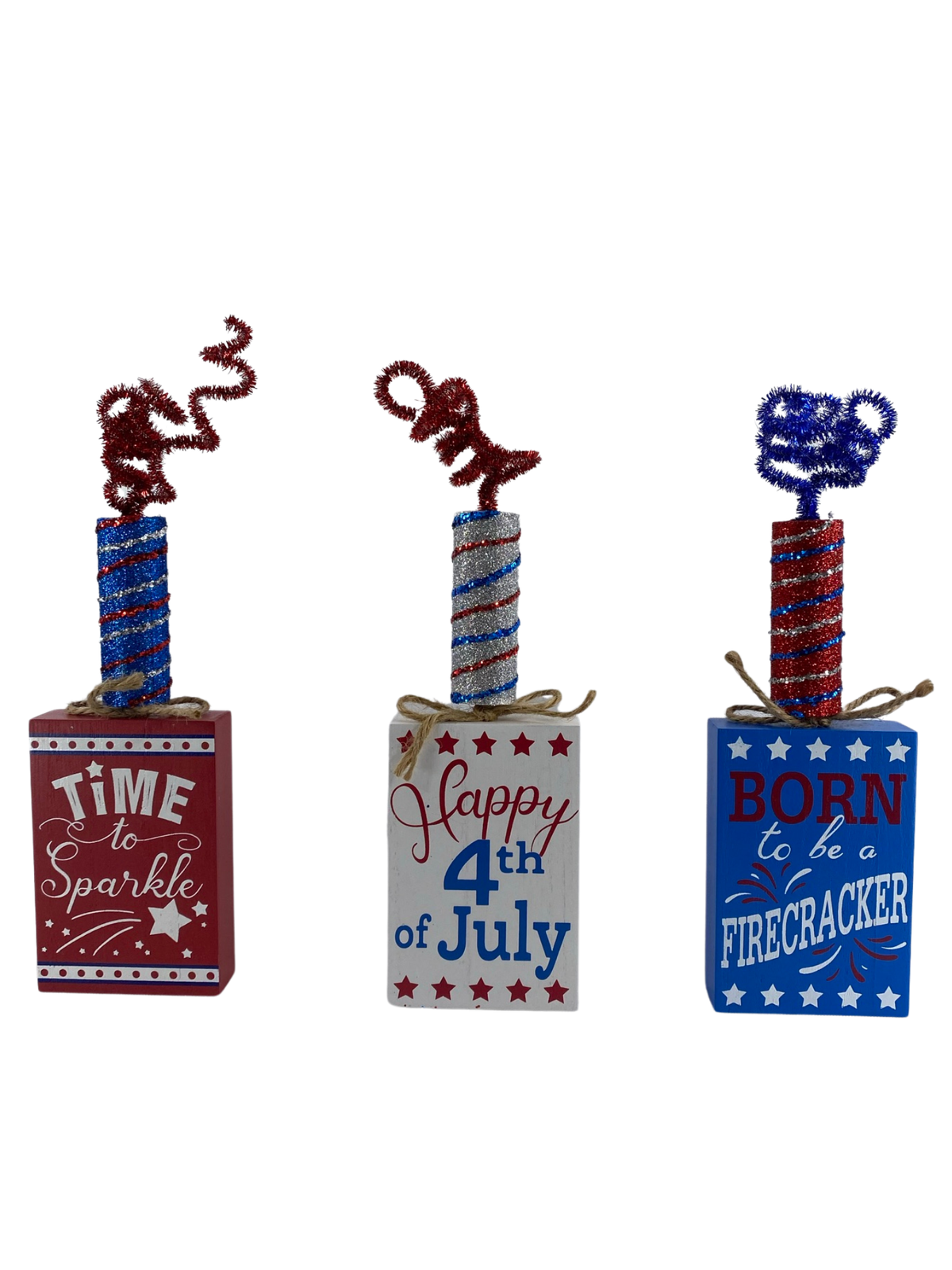 AGD Patriotic Decor - Wood Firecracker Tier Tray Wood Signs 3pc