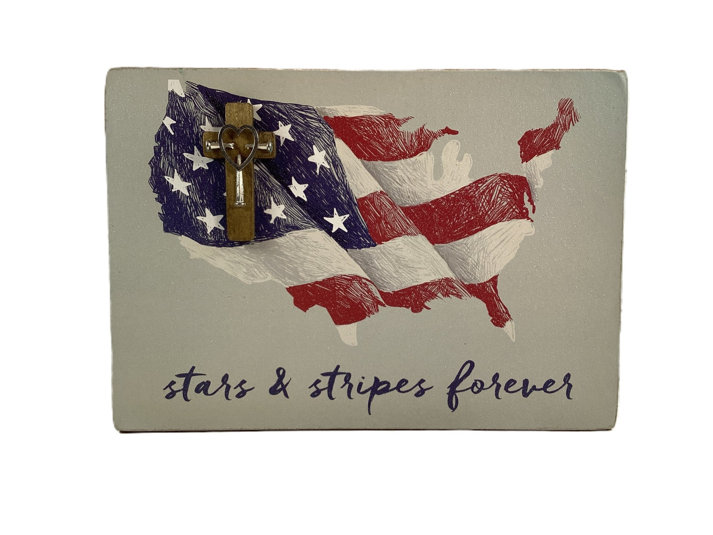 AGD Patriotic Decor - Cross Nails Stars & Stripes Forever Wood Box Sign