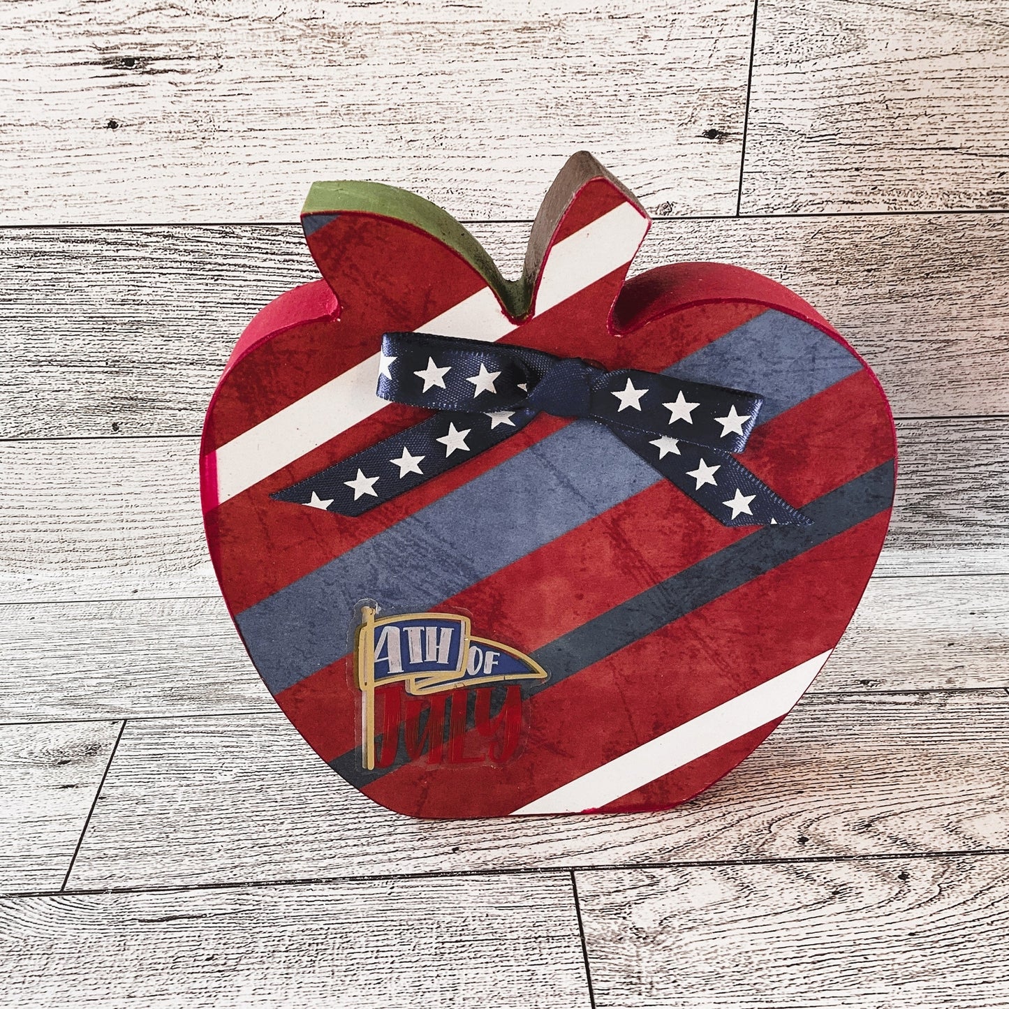 AGD Patriotic Decor - July 4th Red White Blue Chunky Wood Apple Sitter