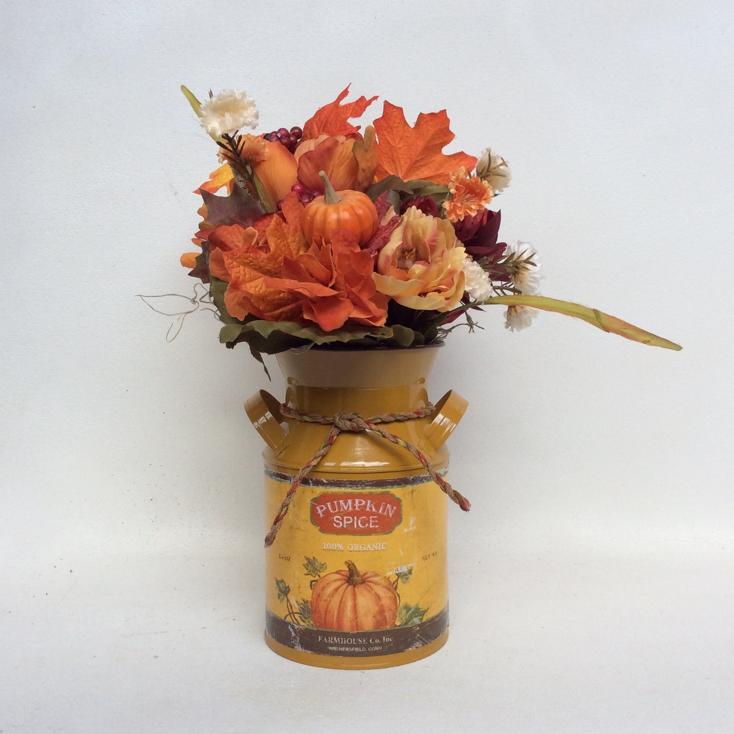 AGD Fall Decor - Pumpkin Spice Milk Can Filled Artificial Floral Display