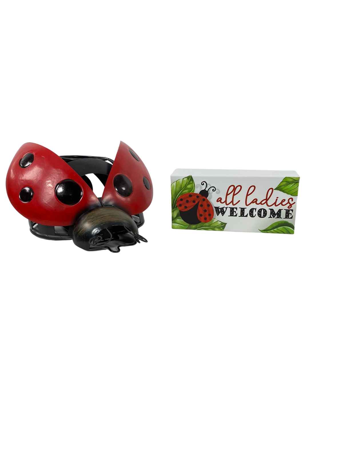 AGD Summer Decor - Metal Tealight Ladybug and Ladies Welcome Sign